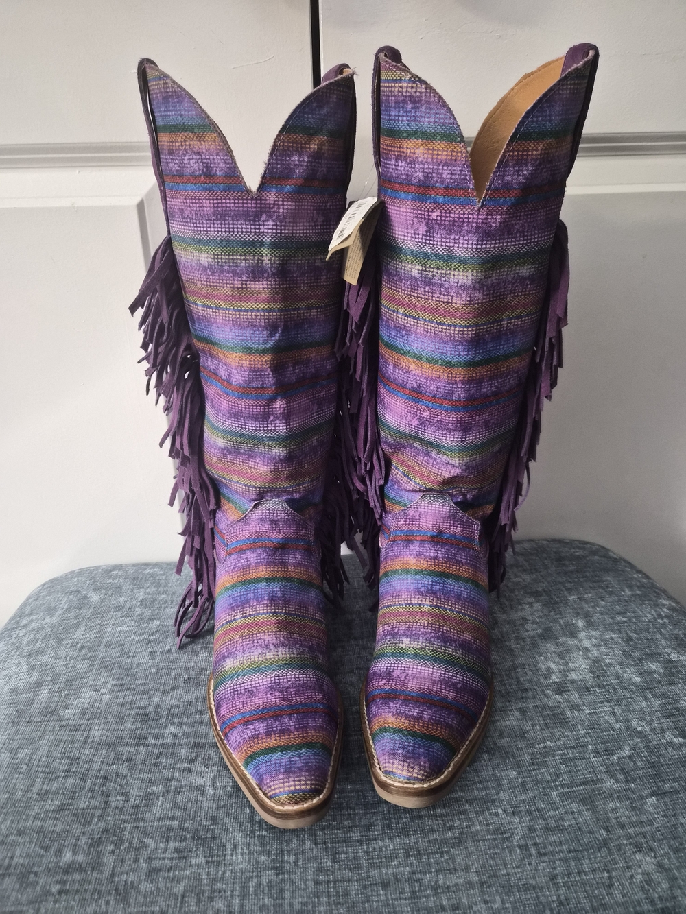 dingo Purple Multicolor Striped Fringe Women's Western Boots